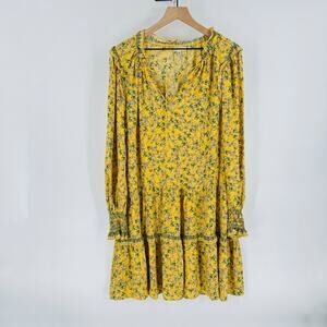 Max Studio Yellow Floral Romantic Boho Flowy Long Sleeve Fall Dress XL